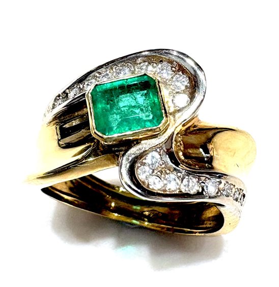 Anneau Sommer Femme Anni '80 in Or Smeraldo 0.50 Ct SME CT 0.50 DIA CT 0.18 VS/G - SME CT 0.50 DIA CT 0.18 VS/G